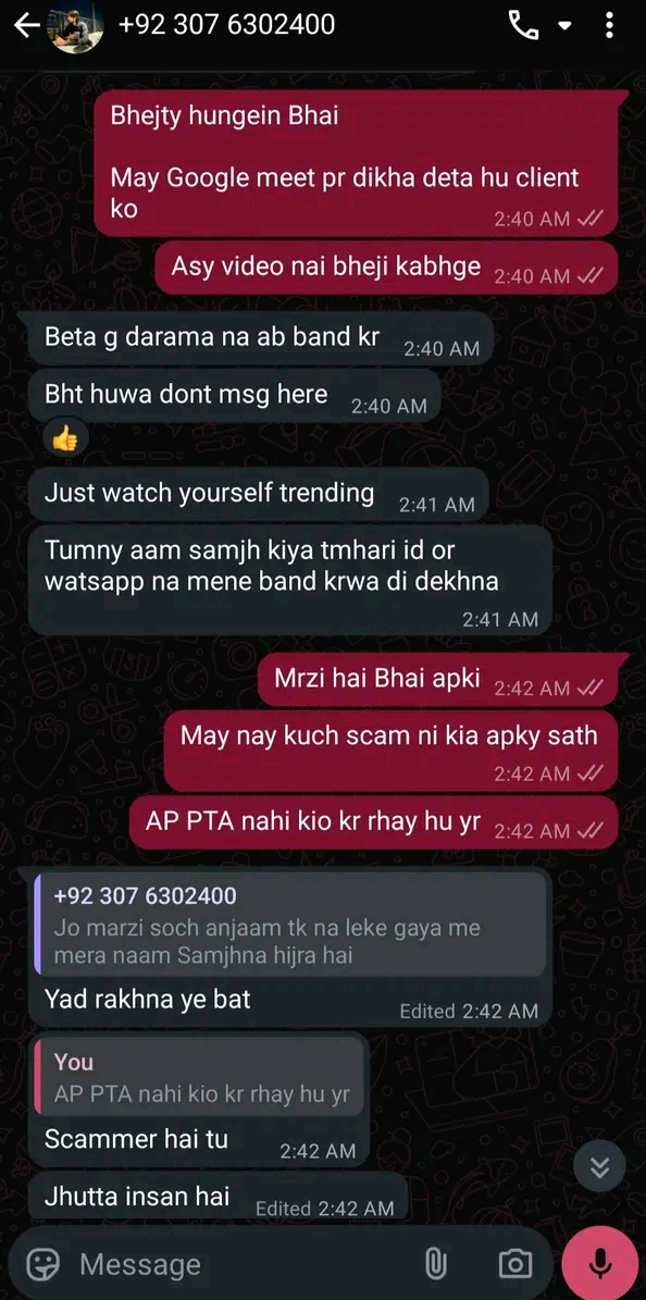 Report attachment 5 for Scammer Shahrukh Saleem , a cheap middleman   