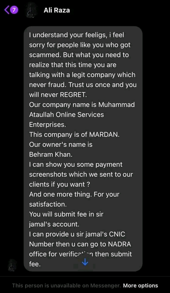 Report attachment 1 for The person is scamming 