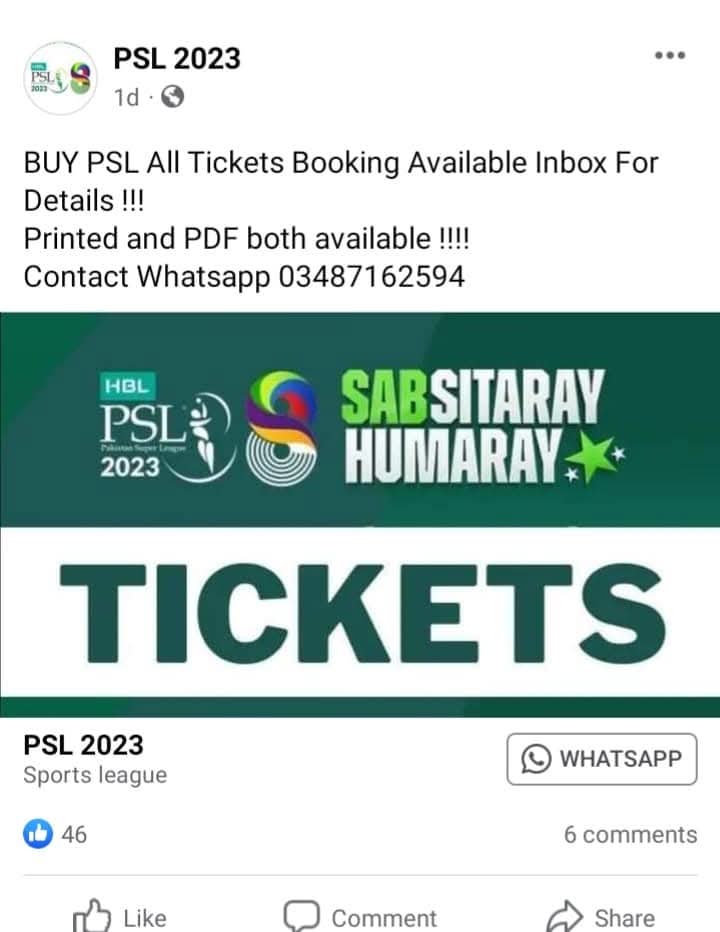 Report attachment 1 for Psl ticket booking scam 