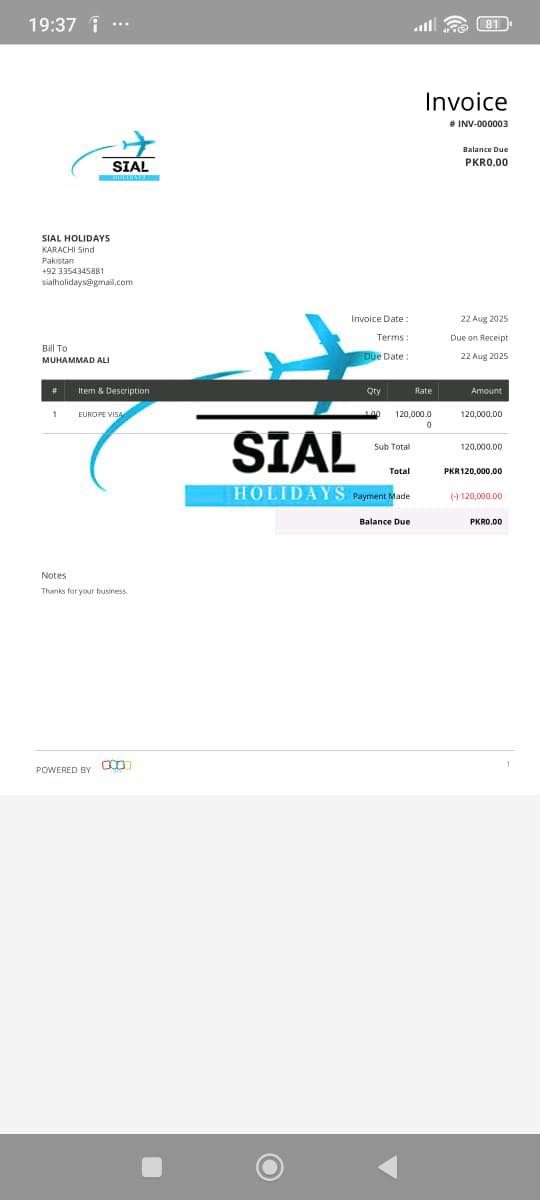 Report attachment 1 for Sial Holidays Travel Agency Fraud