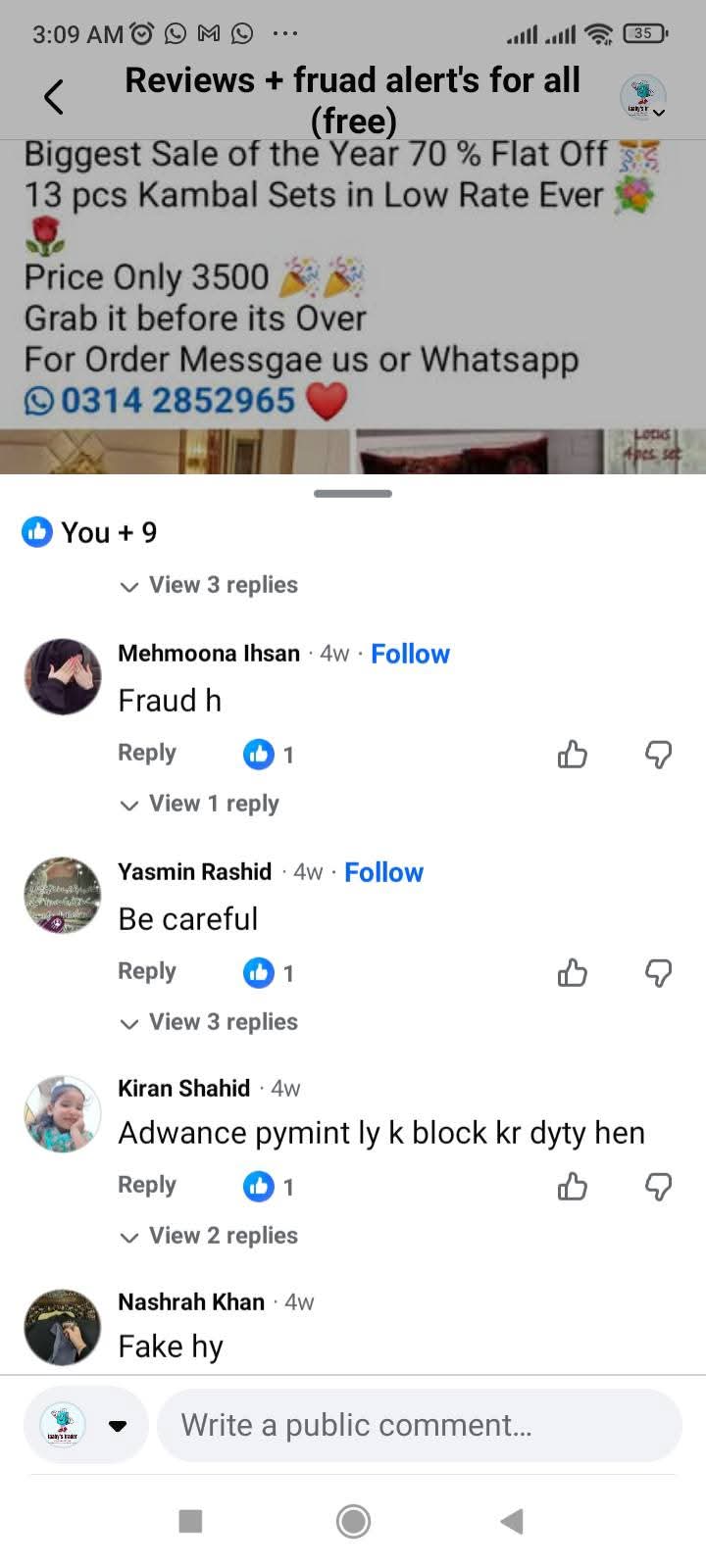Report attachment 3 for Online fraud Facebook page