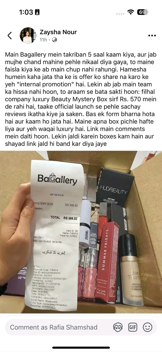 Report attachment 4 for She posted about a mystery box for 580, asking for advance payment. I entered my card and address details, and with taxes, it became 680. But the next day, 2500 was deducted from my account without any reason