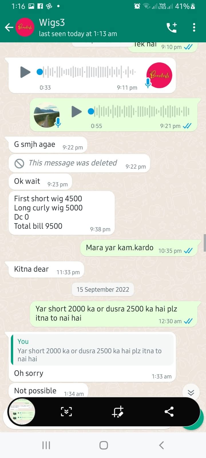 Report attachment 2 for Wigs selling scam 