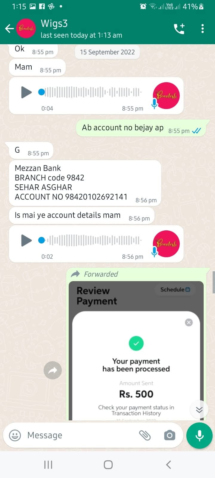 Report attachment 4 for Wigs selling scam 