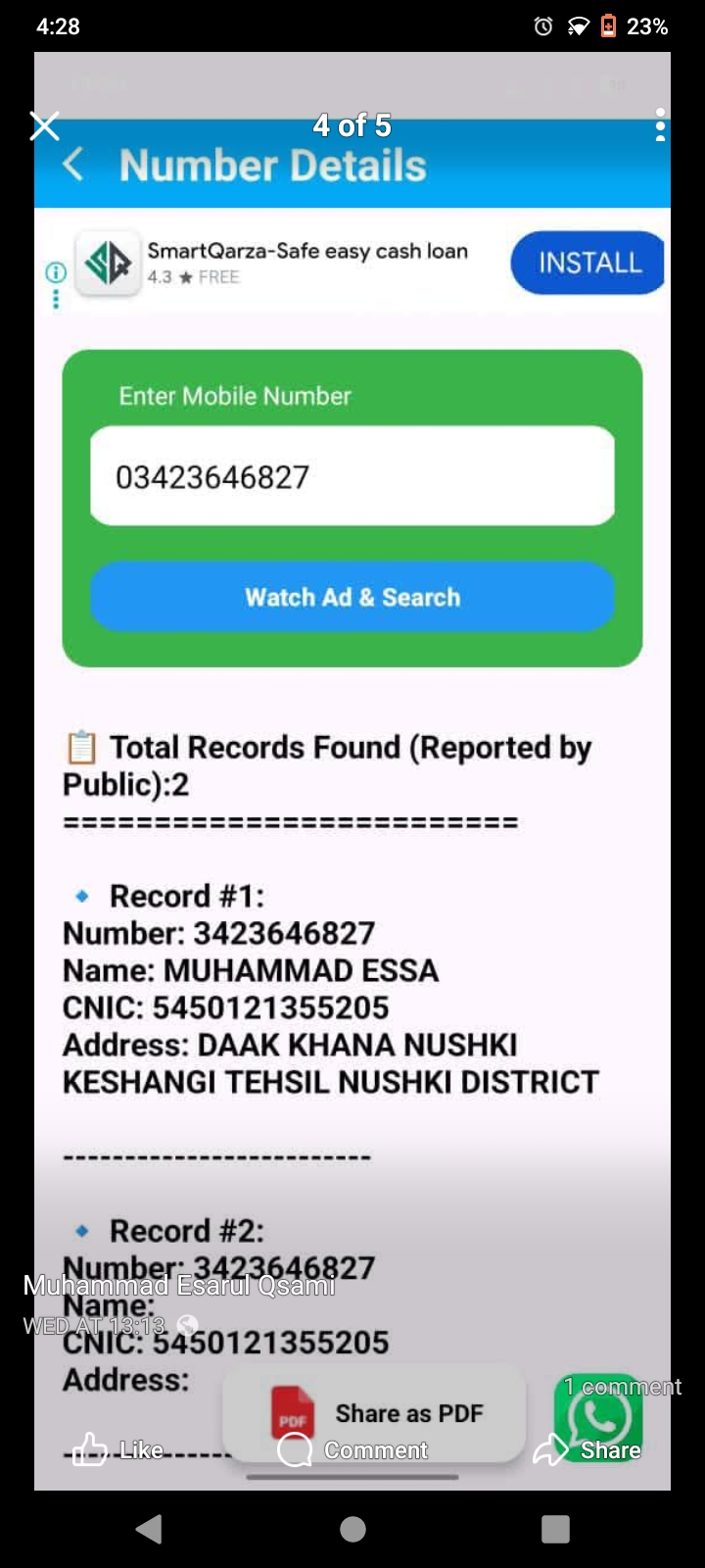 Report attachment 3 for Unwanted Messages on Personal Number