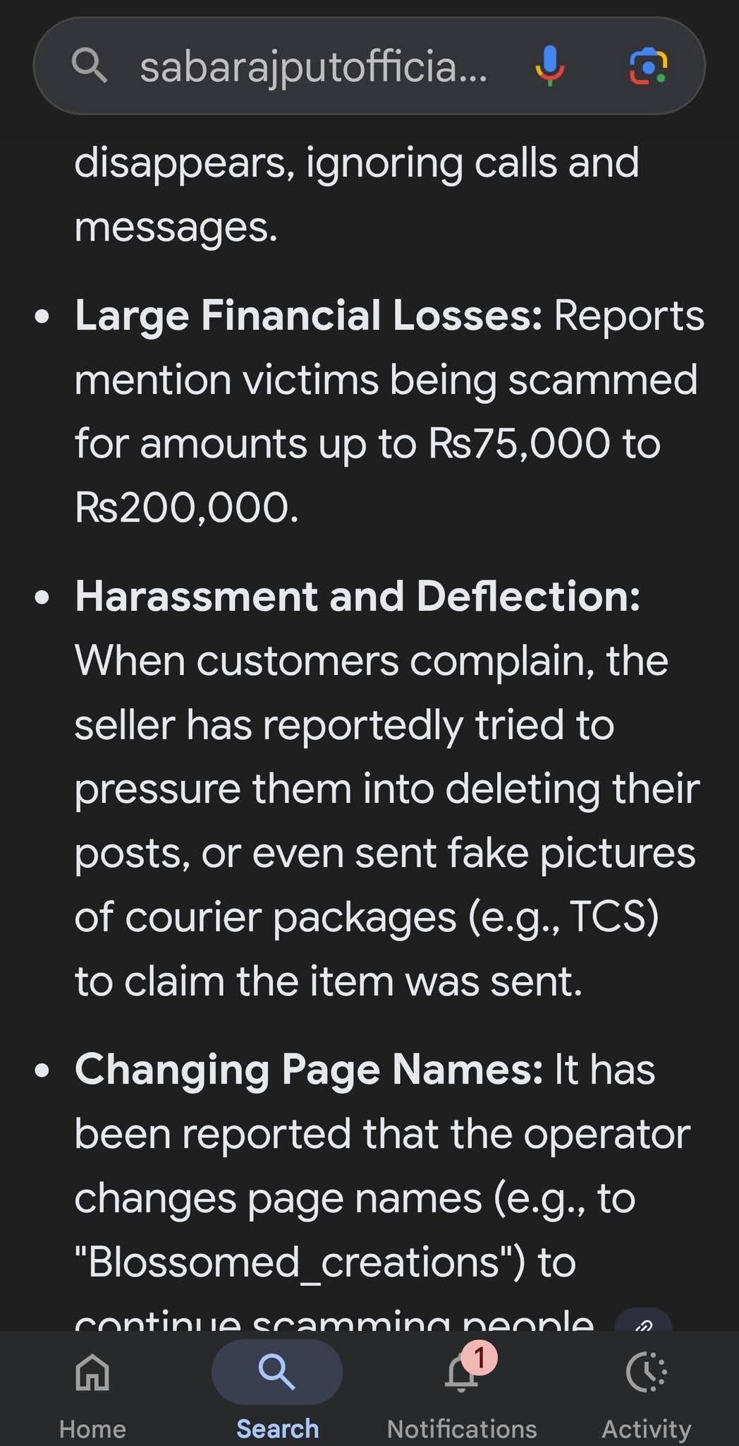 Report attachment 1 for Fraud Instagram page